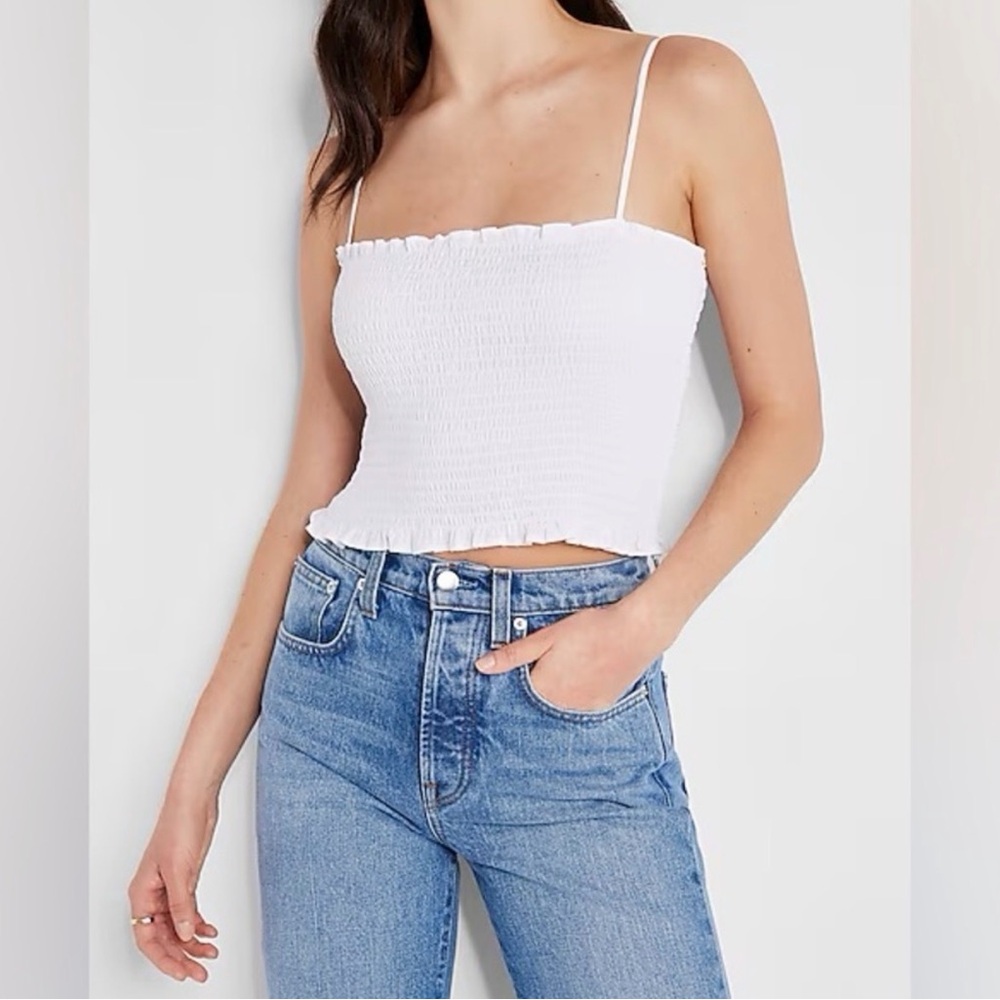 Express Smocked Spaghetti Strap Top White Cropped Cami Women’s Small NWT